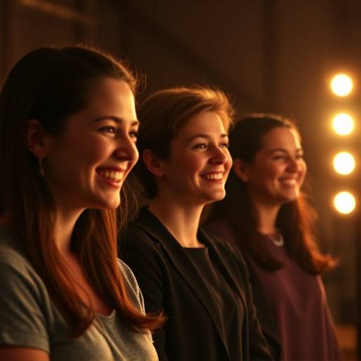 Un groupe d'étudiants souriants lors d'un atelier de théâtre à l'Académie Lumière.